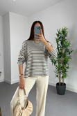 Xox Lacivert Çizgili Sweatshirt