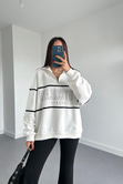 ZR Beyaz Yakası Fermuarlı Oversize Sweatshirt