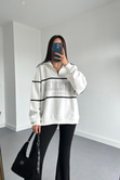 ZR Beyaz Yakası Fermuarlı Oversize Sweatshirt