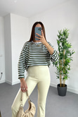 ZR Olesa Yeşil Beyaz Çizgili Sweatshirt