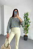 ZR Olesa Yeşil Beyaz Çizgili Sweatshirt