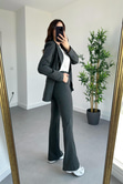 Antrasit Çizgili Premium Blazer Pantolon Takım