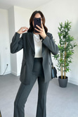 Antrasit Çizgili Premium Blazer Pantolon Takım