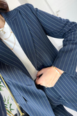 Lacivert Çizgili Premium Blazer Pantolon Takım