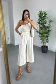 Nelina Natural Crop Pantolon Keten Takım