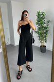 Nelina Siyah Crop Pantolon Keten Takım