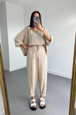 Oysho Model Taş Rengi Keten Takım