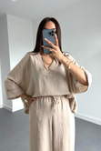 Oysho Model Taş Rengi Keten Takım