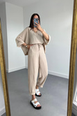 Oysho Model Taş Rengi Keten Takım