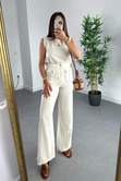 Tena Natural Bluz Pantolon Keten Takım