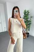 Tena Natural Bluz Pantolon Keten Takım