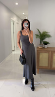 Terisa Antrasit Fitilli Örme Bluz Elbise Takım