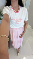 Tilda Ekru Pembe Yaka Detaylı Baskılı Tişört