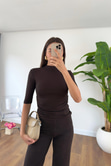 Timmy Acı Kahve Drape Detaylı Dik Yaka Bluz