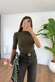 Timmy Haki Drape Detaylı Dik Yaka Bluz