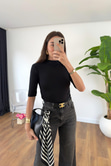 Timmy Siyah Drape Detaylı Dik Yaka Bluz