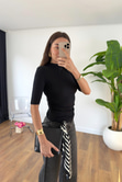 Timmy Siyah Drape Detaylı Dik Yaka Bluz