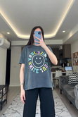 Antrasit Yıkamalı Smile Tişört