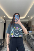 Antrasit Yıkamalı Smile Tişört