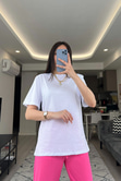 Beyaz Vatkalı Basic Tişört