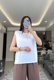 Beyaz Vatkalı Çift Kumaş Tişört