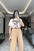 Ekru Mickey Baskılı Tişört