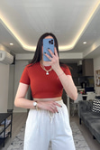 Kiremit Fitilli Crop Tişört