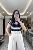 Laci Çizgili Vatkalı Basic Tişört