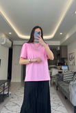 Pembe Vatkalı Basic Tişört