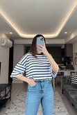 Siyah Beyaz Çizgili Basic Tişört