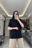 Siyah Vatkalı Basic Tişört
