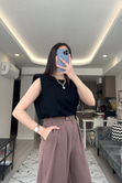 Siyah Vatkalı Çift Kumaş Tişört