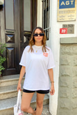 Turuncu Baskılı Oversize T-Shirt