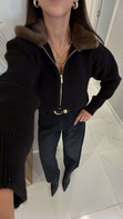Todes Siyah Peluş Yaka Hırka