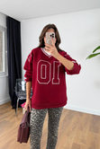 Tolsa Kırmızı V Yaka Detaylı Şardonlu Sweatshirt