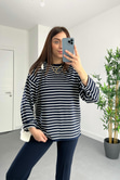 Bona Lacivert Çizgili Triko Sweat