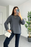 Bona Lacivert Çizgili Triko Sweat