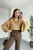 Camel Patlı Yarasa Kol Triko