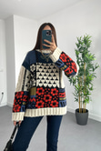 Çok Renkli Boncuk Detaylı Örme Triko