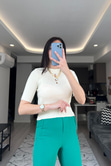 Ekru Pencere Detaylı Triko