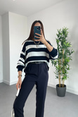 Misso Lacivert Beyaz Çizgili Basic Triko