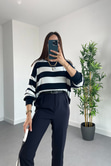 Misso Lacivert Beyaz Çizgili Basic Triko