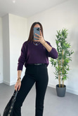 Mor Bisiklet Yaka Basic Triko