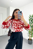 Pinky Kırmızı Pembe Desenli Triko