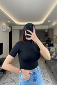 Siyah Dik Yaka Fitilli Triko