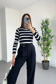 Solx ZR Lacivert Beyaz Çizgili Basic Triko