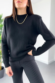 Stuff Siyah Vatkalı Dik Yaka Basic Triko