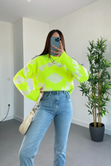 Velte Neon Tüylü Soyut Desenli Triko