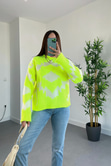 Velte Neon Tüylü Soyut Desenli Triko