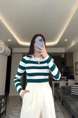 Yeşil Beyaz Çizgili Triko
